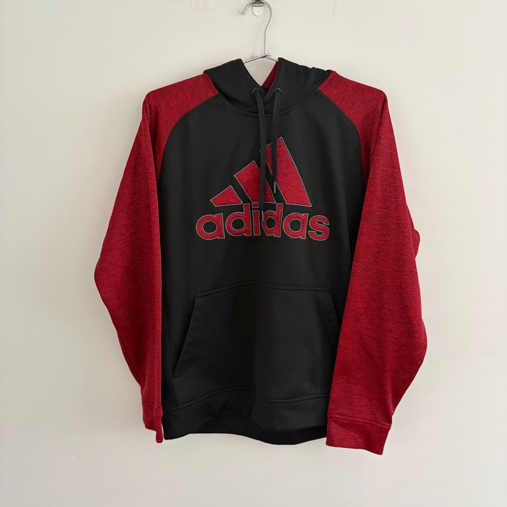 Adidas Climawarm Hoodie Mens Medium Black Red Pullover Sweatshirt